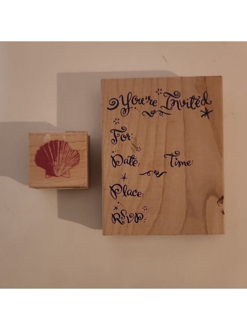 InkadinKado Brown Red Wood Mounted Rubber Heart 3x4 Stamps Shell Beach Ocean